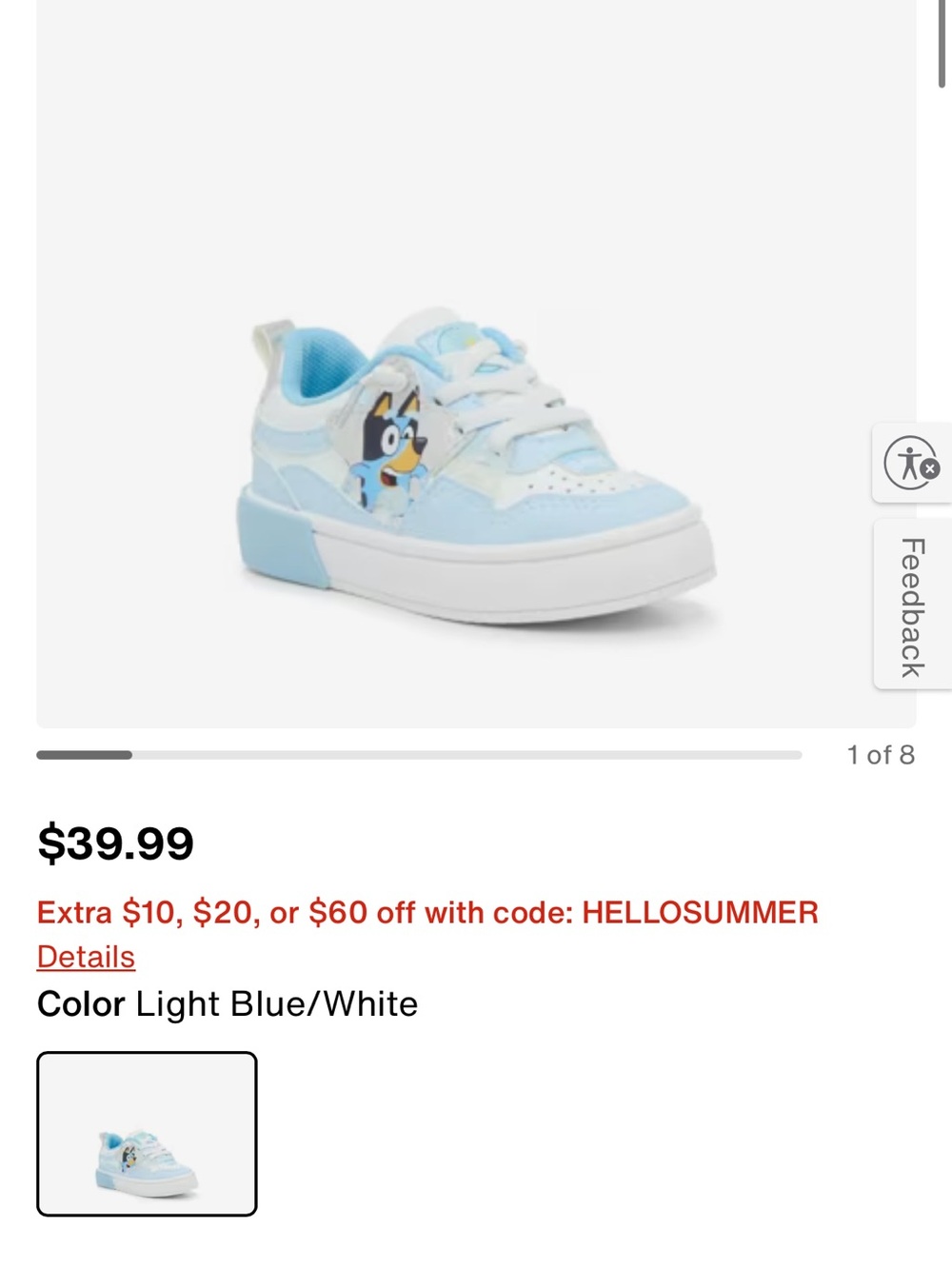 Light Blue & White Kids Sneakers with Cartoon Accent